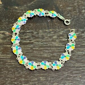 Lovely vibrant 925 Sterling silver inlayed floral bracelet!